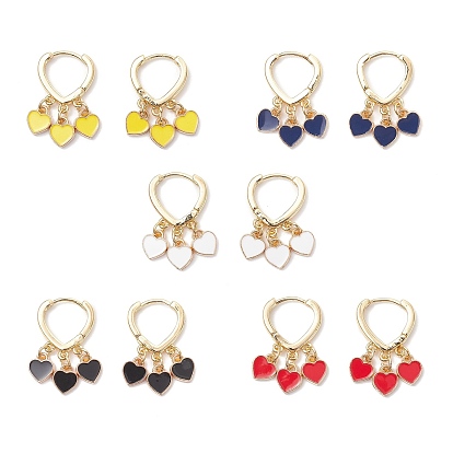 Латунные серьги обруча, с эмалевым сплавом и подвеской-сердечком, золотые