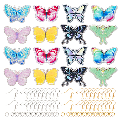 DIY 3D Butterfly Dangle Earring Making Kit, Including Acrylic Pendants, Brass Jump Rings & Earring Hooks