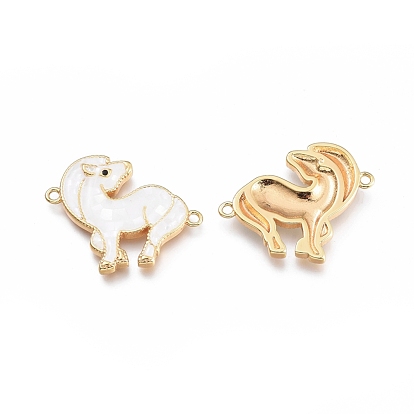 Brass Links Connectors, with Natural Sea Shell and Enamel, Long-Lasting Plated, Horse