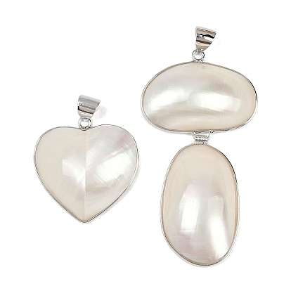 Естественно оболочки большие кулоны, с латунной кромкой, платина, цвет морской раковины