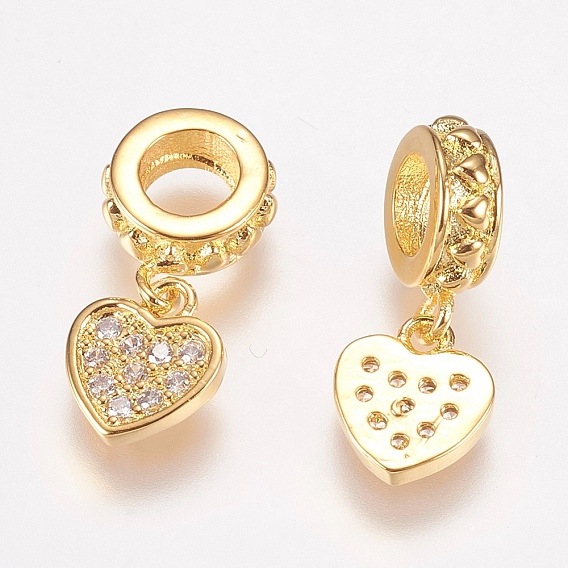 Латунное микропейв с кубическим цирконием европейские подвески с подвесками, Подвески с большими отверстиями, сердце