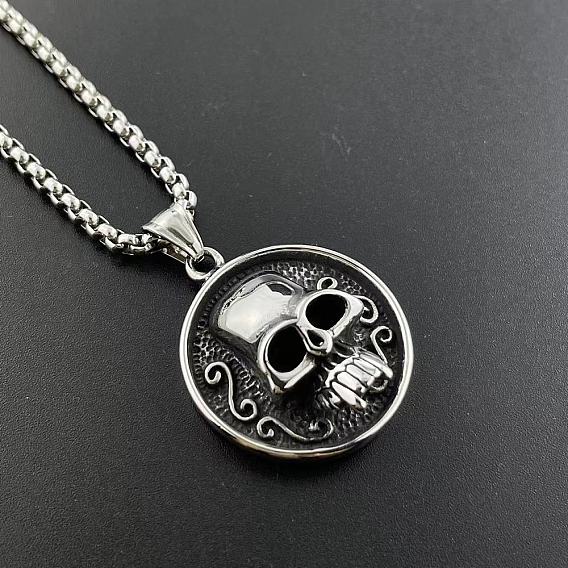 Стиль панк 304 ожерелья с подвеской в виде черепа из нержавеющей стали для мужчин и женщин