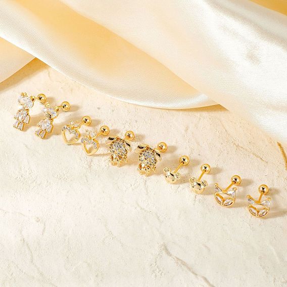 Нежные мультяшные ежедневные дорожные серьги из латуни с паве из прозрачного кубического циркония для крепления на хрящ