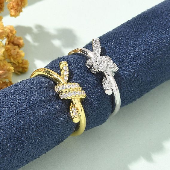 Открытые манжеты из латуни с микропаве и прозрачным фианитом, кольца-узлы для женщин