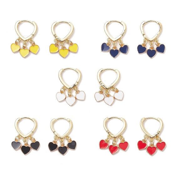 Латунные серьги обруча, с эмалевым сплавом и подвеской-сердечком, золотые