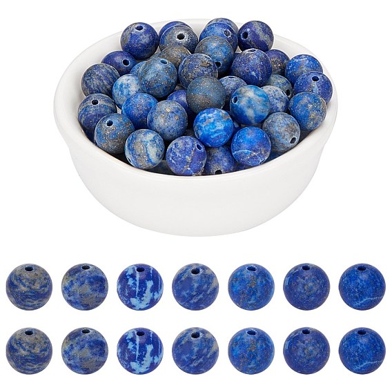 Frosted Round Natural Lapis Lazuli Beads Strands