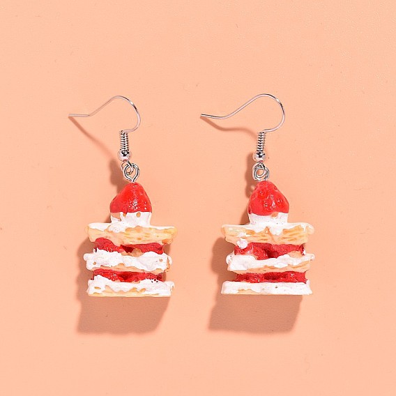 Серьги-подвески из смолы на день рождения, клубничный пирог, платина