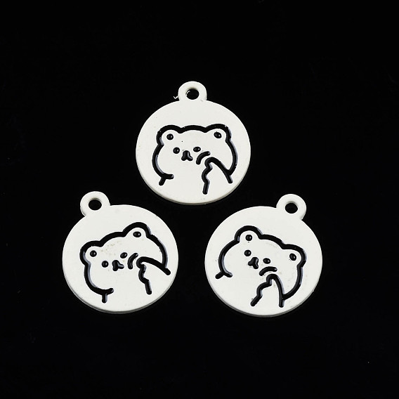Alloy Spray Painted Enamel Pendants, Cadmium Free & Lead Free, Flat Round with Bear