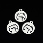 Alloy Spray Painted Enamel Pendants, Cadmium Free & Lead Free, Flat Round with Bear