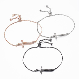 Bracelets réglables en laiton à micro-pavé de zircone cubique, bracelets bolo, croix