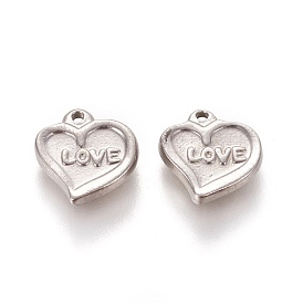 304 Stainless Steel Charms, Heart with Word Love, For Valentine's Day