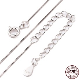 925 Sterling Silver Chain Necklace, Box Chains, with S925 Stamp, Long-Lasting Plated