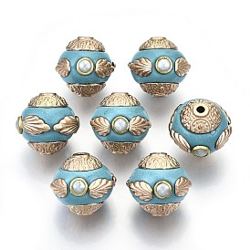 Индонезийские бусины ручной работы, с металлическая фурнитурой, круглые, золотой свет