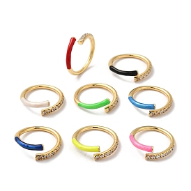 Rack Plating Brass Cubic Zirconia Open Cuff Rings for Women, with Enamel, Cadmium Free & Lead Free