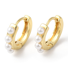 Plastic Pearl Beaded Hoop Earrings, Rack Plating Brass Jewelry, Lead Free & Cadmium Free
