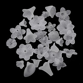 Perles acryliques transparents dépoli, bouchons fleur de perles, mixedstyle, 8~35x5~40x7~15mm, Trou: 1~2.5mm