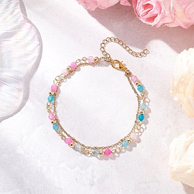 Многорядные браслеты из круглых бусин натурального агата, 304 Женские спутниковые цепи из нержавеющей стали