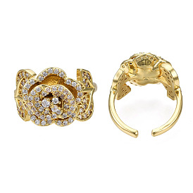 Открытое кольцо-манжета роза жизни с кубическим цирконием, массивное женское кольцо из латуни с покрытием из настоящего золота 18k, без никеля 