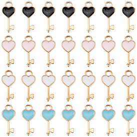100 шт 4 цвета подвески из сплава, с эмалью, Сердце ключевых, золотой свет