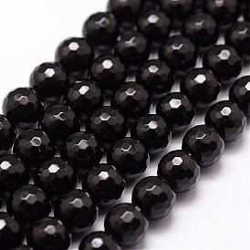 Brins de perles d'onyx noir naturel, Grade a, teints et chauffée, 128 facettes, ronde