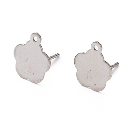 304 Stainless Steel Stud Earring Findings, with Loop, Flower
