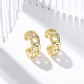 Серьги-манжеты из латуни с микропаве из прозрачного кубического циркония, без свинца и без кадмия, цепочка-оберег