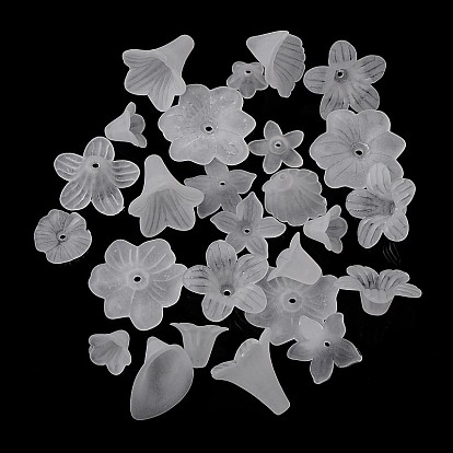 Perles acryliques transparents dépoli, bouchons fleur de perles, mixedstyle, 8~35x5~40x7~15mm, Trou: 1~2.5mm