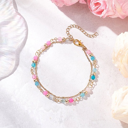 Многорядные браслеты из круглых бусин натурального агата, 304 Женские спутниковые цепи из нержавеющей стали