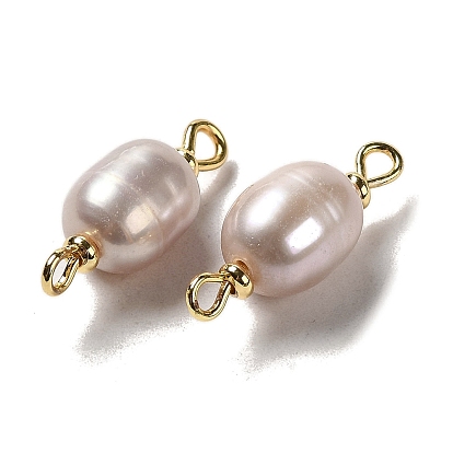 Natural Pearl Connector Charms, Potato Links with Real 18K Gold Plated Brass Double Loops
