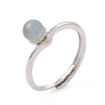 Natural Gemstone Adjustable Rings, Platinum Tone Brass Finger Rings for Women