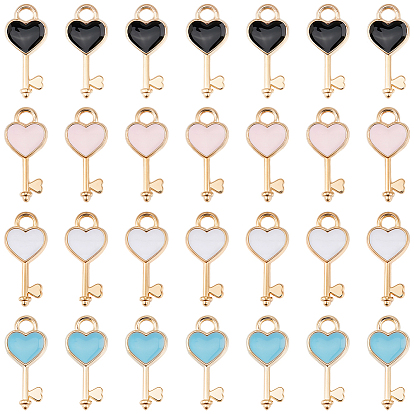100 шт 4 цвета подвески из сплава, с эмалью, Сердце ключевых, золотой свет
