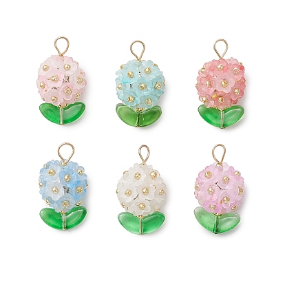 Матовые прозрачные акриловые подвески, со стеклянными бисеринами, цветок