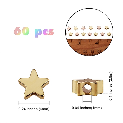 60Pcs 2 Colors Brass Beads, Star