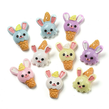 Opaque Resin Decoden Cabochons, Rabbit Shape Ice Cream