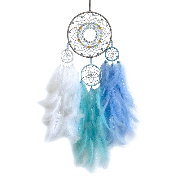 Тканая паутина/сетка с украшениями из перьев, с железным кольцом, подвесные украшения для домашней спальни