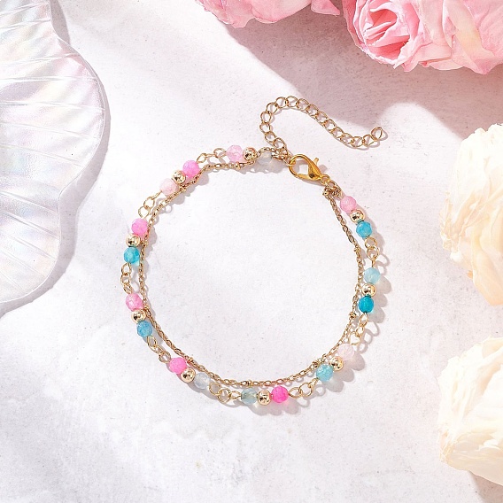 Многорядные браслеты из круглых бусин натурального агата, 304 Женские спутниковые цепи из нержавеющей стали