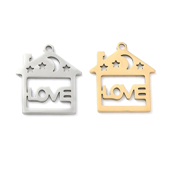 201 подвески из нержавеющей стали, дом со словом «любовь» и талисманом, лазерная резка