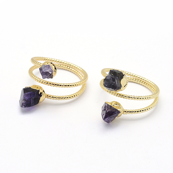 Natürlichen Amethyst Fingerringe, mit Messing-Zubehör, golden