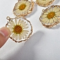 Transparent Resin Pendants, Flat Round Charms with Inner Flower
