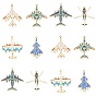 24Pcs 6 Styles Alloy Enamel Pendants, Plane Charms, Golden