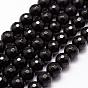 Natural Black Onyx Beads Strands, Grade A, Dyed & Heated, 128 Faceted, Round