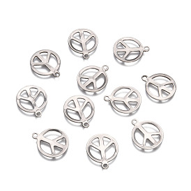 Peace Sign 201 Stainless Steel Pendants, 17x14x1mm, Hole: 1.5mm