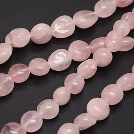 Nuggets Natural Madagascar Rose Quartz Beads Strands, Tumbled Stone, 8~12x8~12x5~6mm, Hole: 1mm, about 33pcs/strand, 14.9 inch