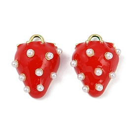 Латунь эмаль подвески, клубника, с ABS имитации жемчуга, без свинца и без кадмия, долговечный, стойки покрытие, реальный 18 k позолоченный