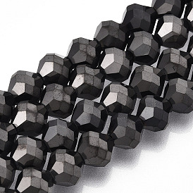 Electroplate Glass Beads Strands, Frosted, Faceted Bicone