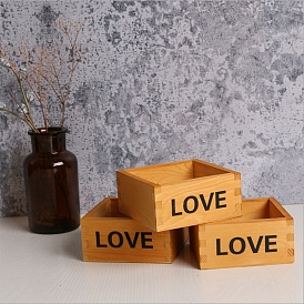 Square Wooden Storage Box Jewelry Box, for Home Display Decorations, Word Love