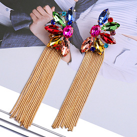 Chic Crystal Floral Tassel Drop Earrings for Elegant and Sweet Style