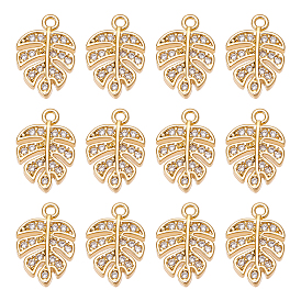 12Pcs Brass Micro Pave Cubic Zirconia Pendants, Leaf Charms, Long-Lasting Plated, Nickel Free, Real 18K Gold Plated