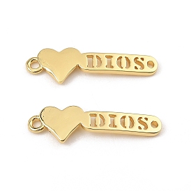 Brass Connector Charms, Oval with Dios Heart Links, Long-Lasting Plated, Cadmium Free & Lead Free, Rack Plating