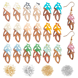 Olycraft DIY 10Pairs Leaf Earring Making Kits, Including 10 Colors Resin & Walnut Wood Pendants, Brass Earring Hooks & Jump Rings